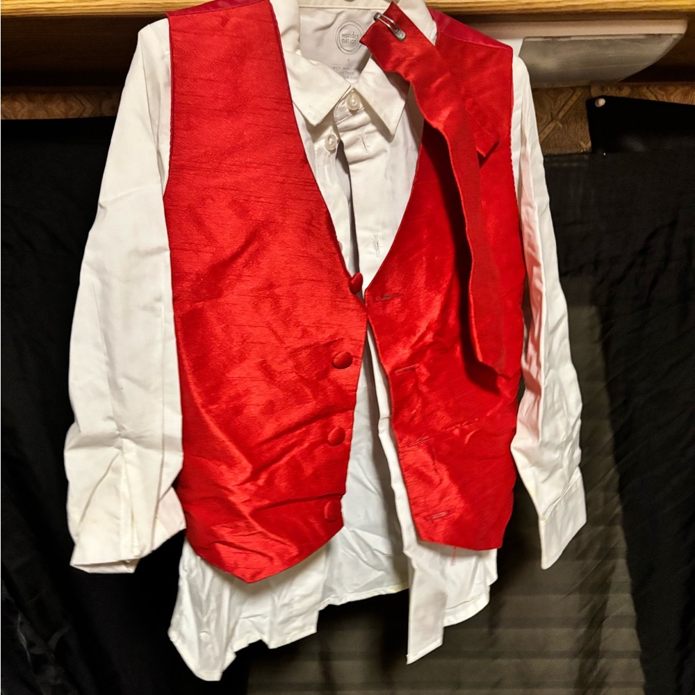 Wonder Nation Red Vest with Tie with White Long Sleeve Shirt and Black slacks